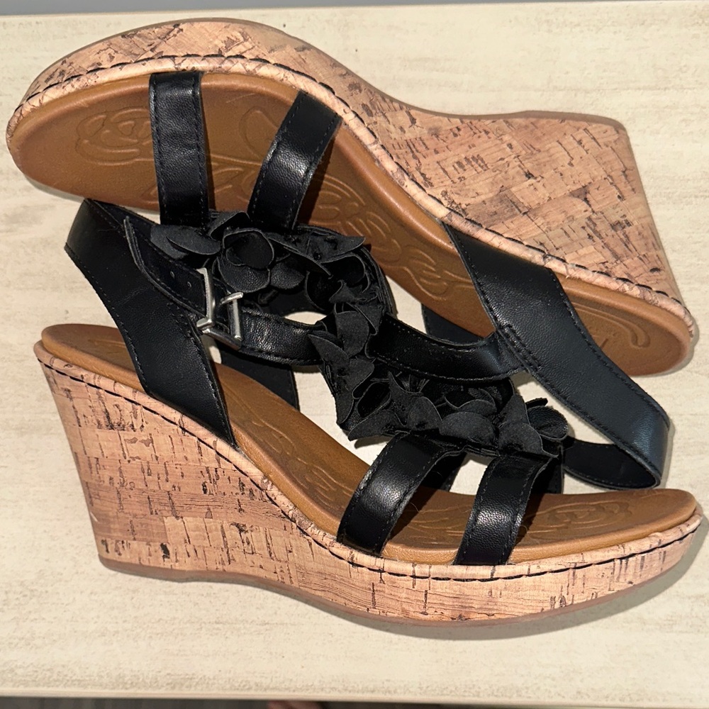 Born Concept Black Floral T-Strap Wedges - Picture 7 of 9